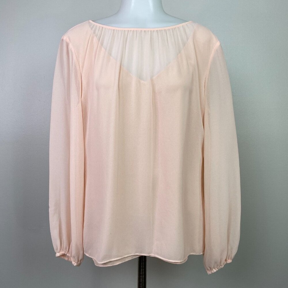 White House Black Market Top 10 Blush Pink Sheer Feminine Dressy Blouse Women's